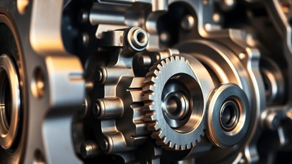 Detailed view of a Mitsubishi gearbox with visible gears.