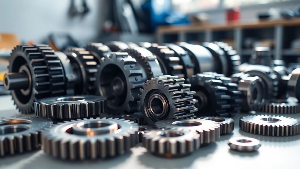 Transmission gears and auto parts in Perth workshop.