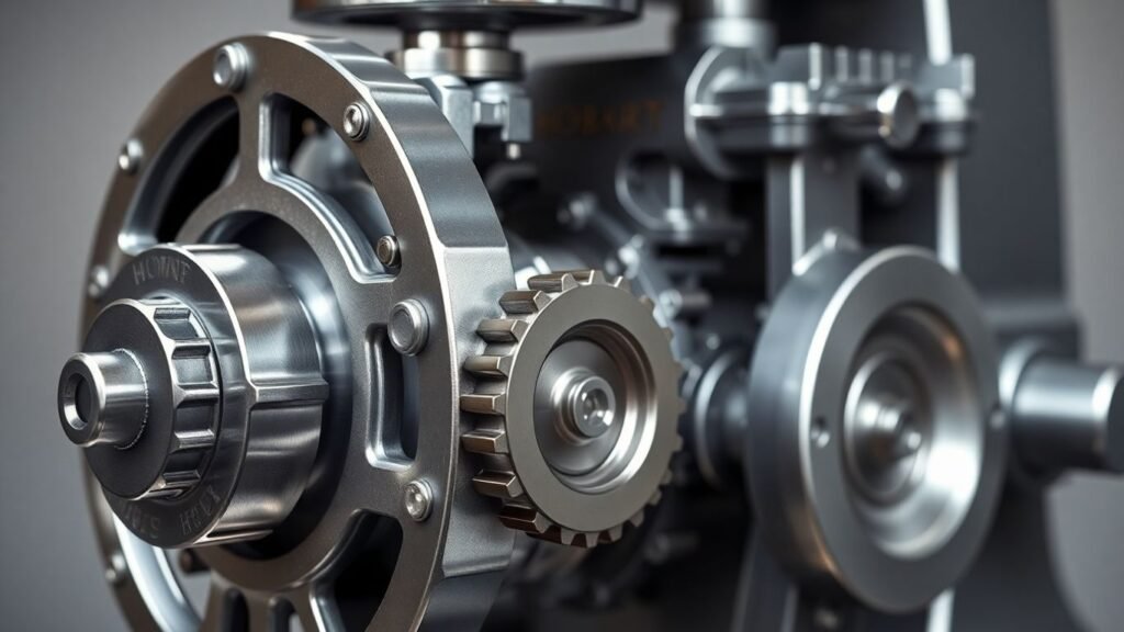 Reconditioned Hobart mixer gearbox with clean, polished metal gears.