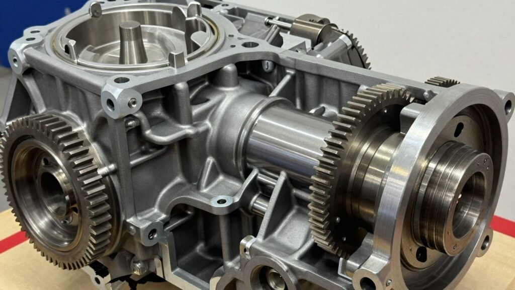 Automotive gearbox with visible gears