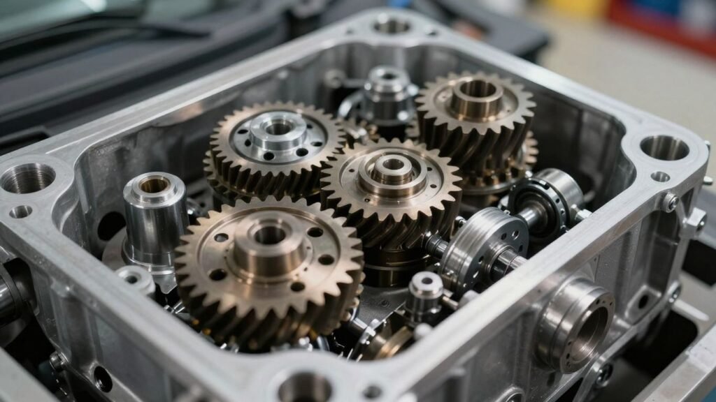 Rebuilt car transmission close-up