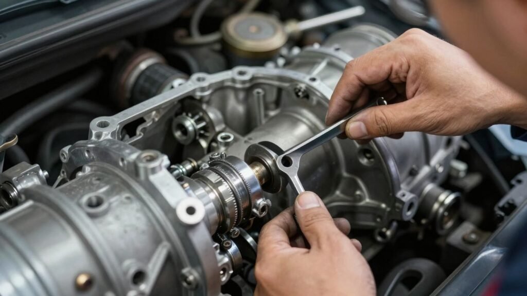 Mechanic working on car transmission in Perth