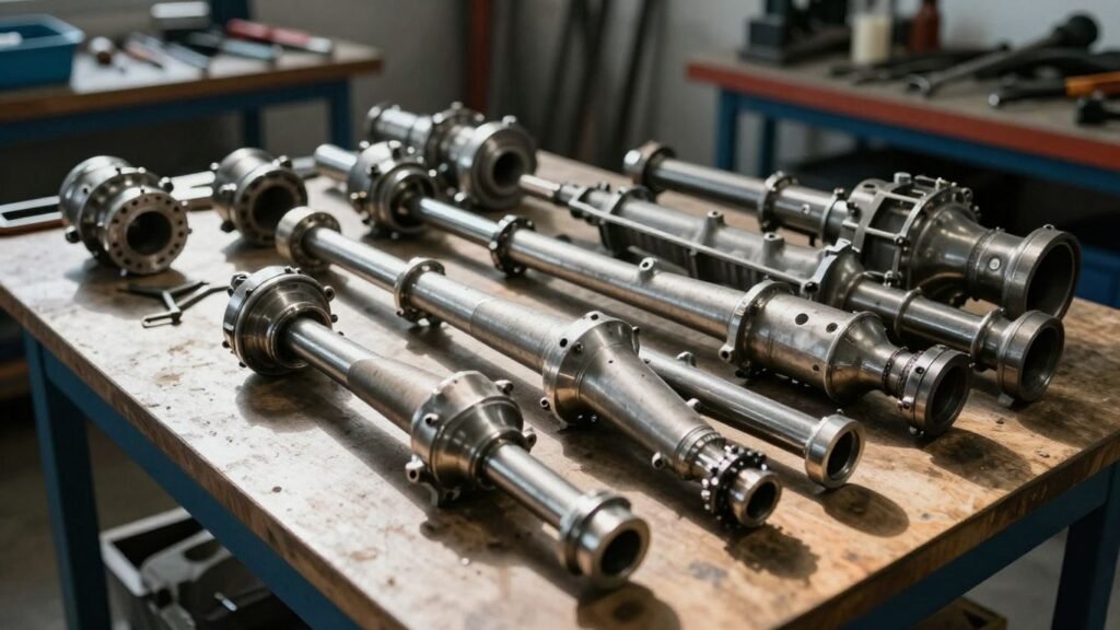 Transmission wreckers workshop in Brisbane with parts and tools.