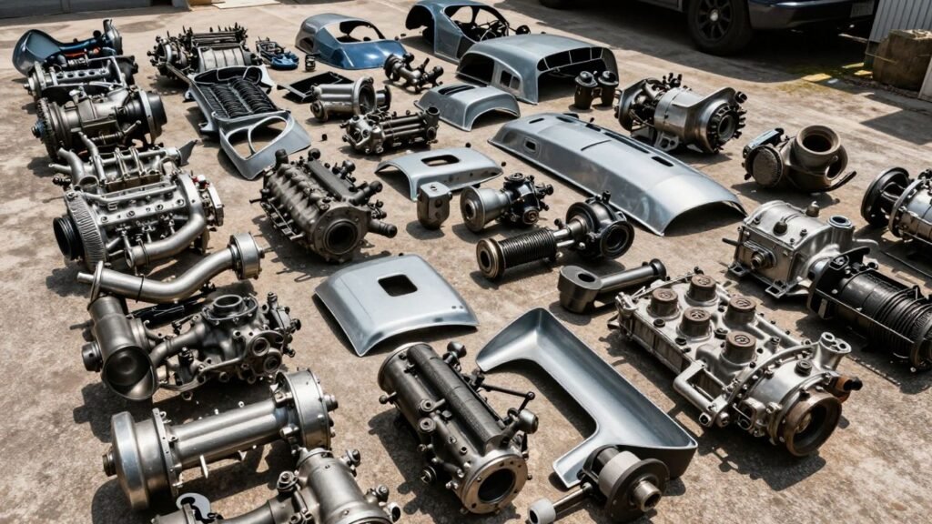 Dismantled car parts at Transmission Wreckers Joondalup.